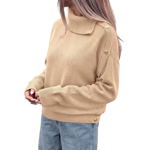 PRETTYGARDEN Womens Turtleneck Sweater Pullover Side Button Fall Clothes(Khaki)