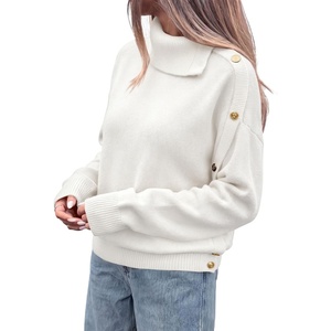 PRETTYGARDEN Womens Turtleneck Sweater Pullover Side Button Fall Clothes(White)