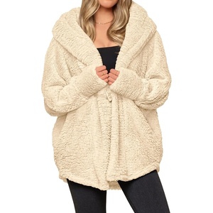 PRETTYGARDEN Women’s Winter Warm Coats Hooded Faux Fur Sherpa Jacket(Beige)