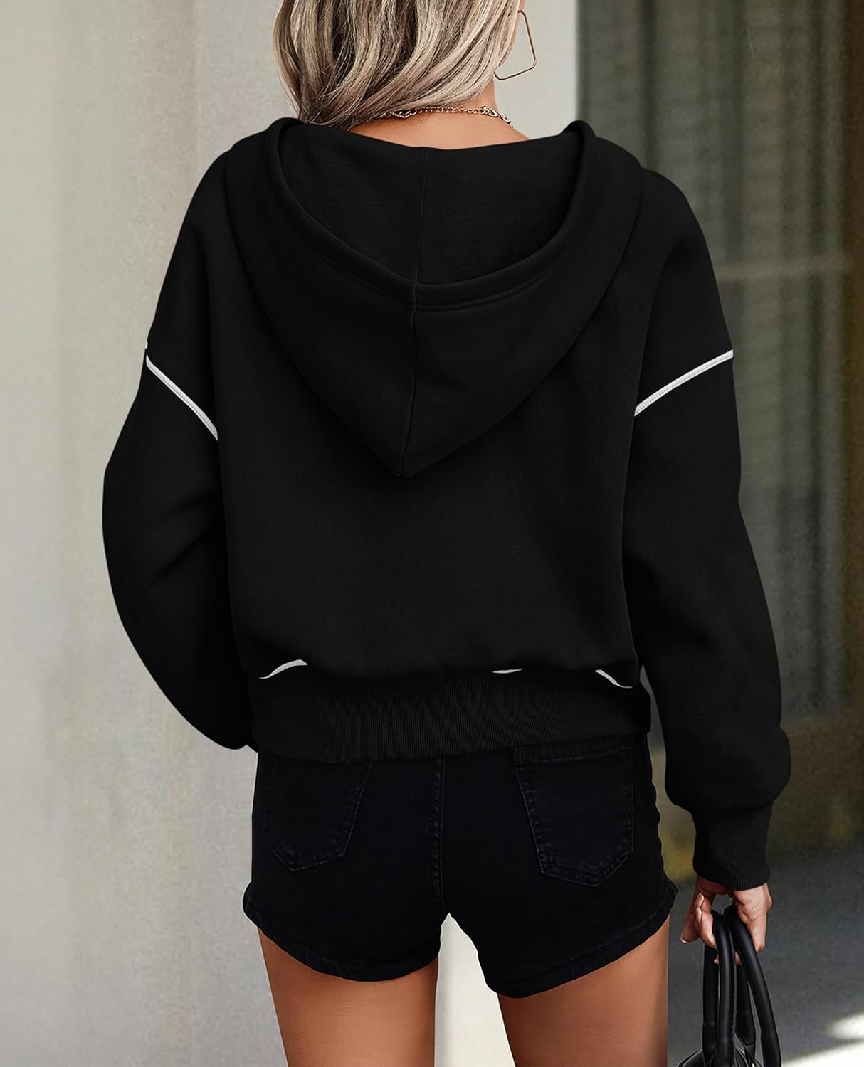 image:imagePRETTYGARDEN Womens Fall Half Zip Cropped Hoodie SweatshirtBlack