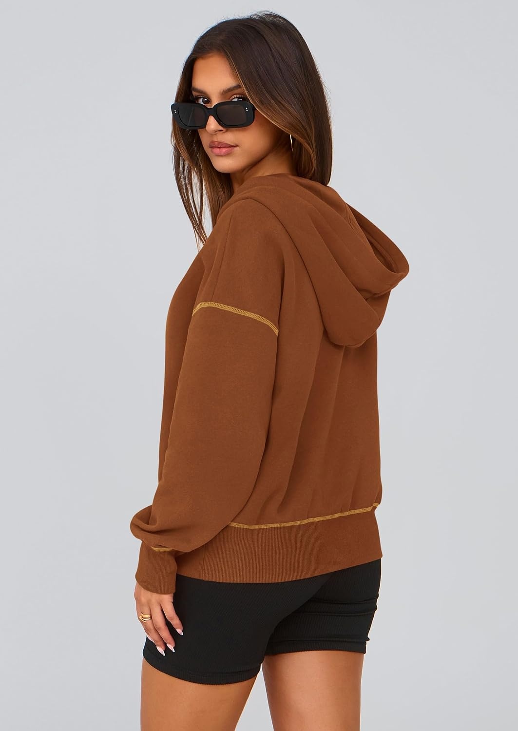 image:imagePRETTYGARDEN Womens Fall Half Zip Cropped Hoodie SweatshirtCaramel