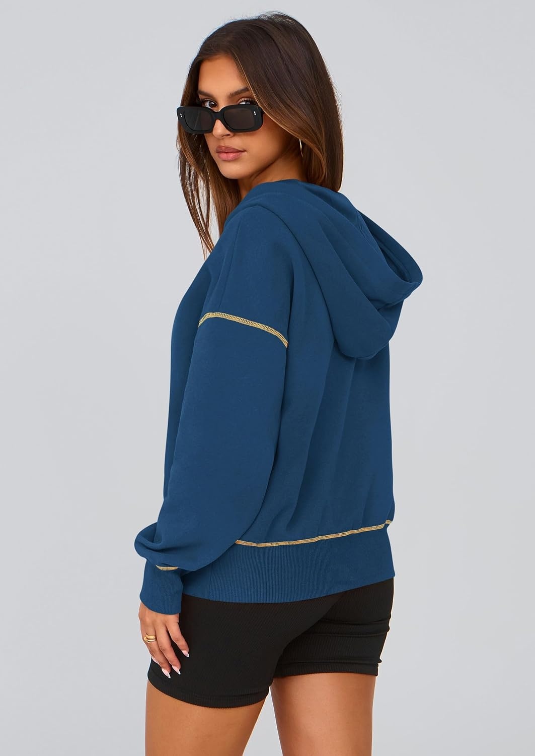image:imagePRETTYGARDEN Womens Fall Half Zip Cropped Hoodie SweatshirtDark Blue