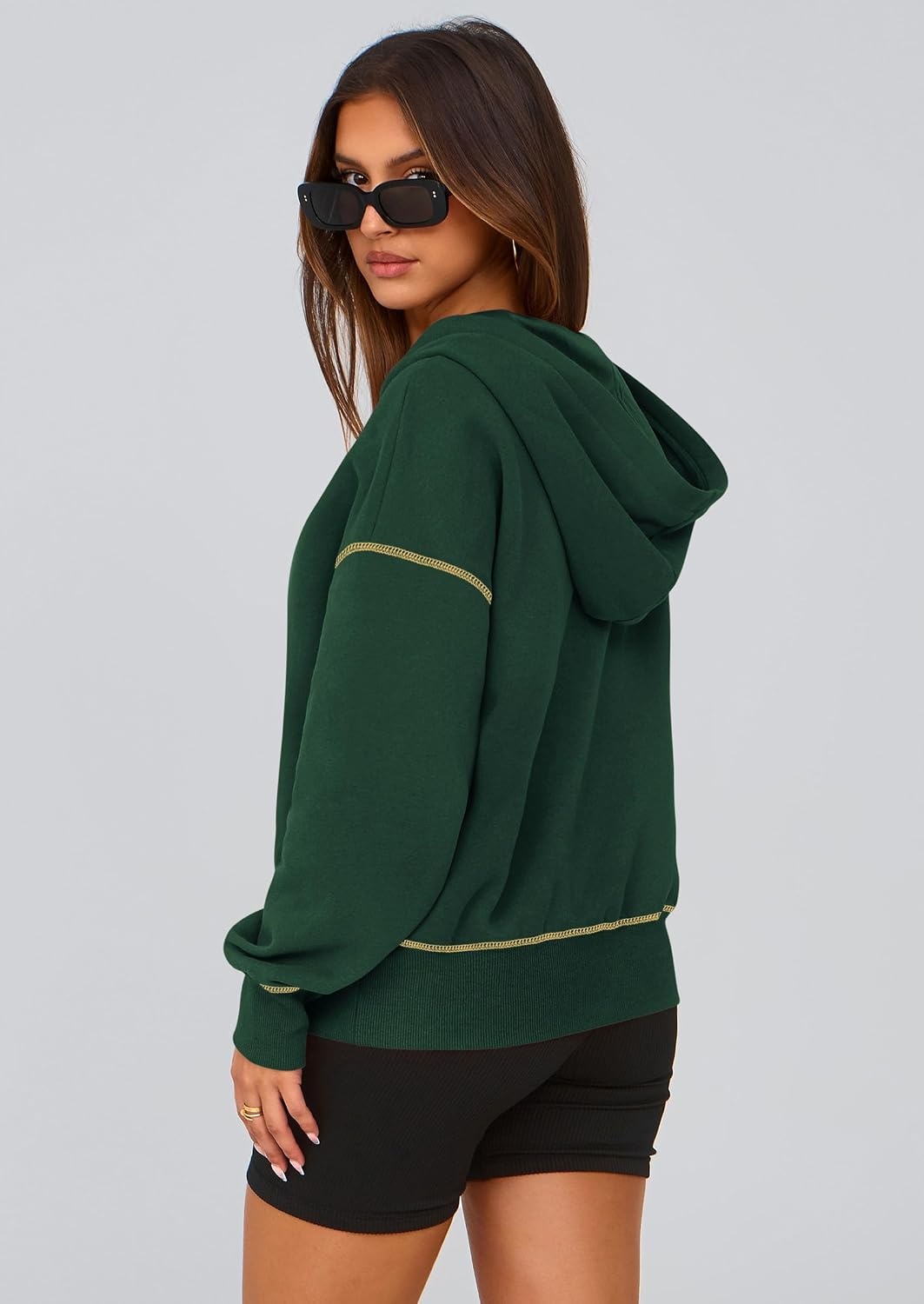 image:imagePRETTYGARDEN Womens Fall Half Zip Cropped Hoodie SweatshirtDark Green