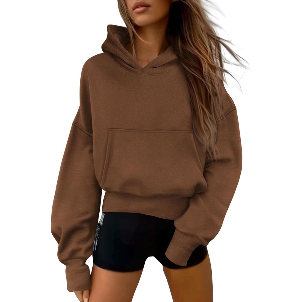 image:imagePRETTYGARDEN Womens Fall Half Zip Cropped Hoodie SweatshirtStyle 2brown