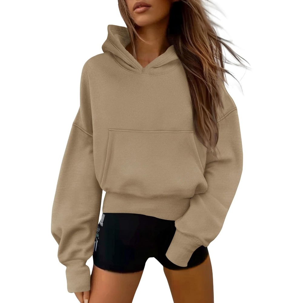 image:imagePRETTYGARDEN Womens Fall Half Zip Cropped Hoodie SweatshirtStyle 2khaki
