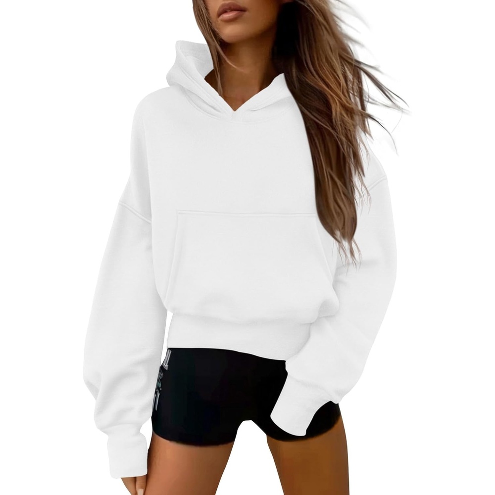 image:imagePRETTYGARDEN Womens Fall Half Zip Cropped Hoodie SweatshirtStyle 2white