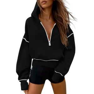 PRETTYGARDEN Women’s Fall Half Zip Cropped Hoodie Sweatshirt(Black)