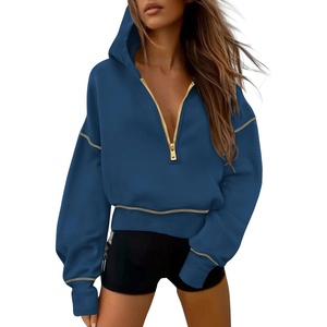 PRETTYGARDEN Women’s Fall Half Zip Cropped Hoodie Sweatshirt(Dark Blue)