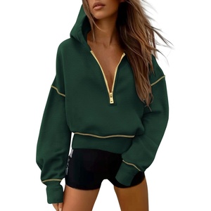 PRETTYGARDEN Women’s Fall Half Zip Cropped Hoodie Sweatshirt(Dark Green)