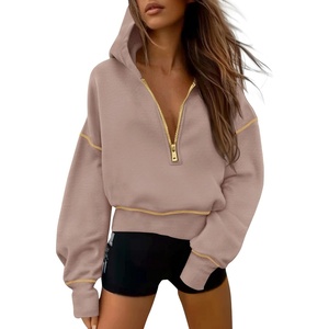 PRETTYGARDEN Women’s Fall Half Zip Cropped Hoodie Sweatshirt(Khaki)