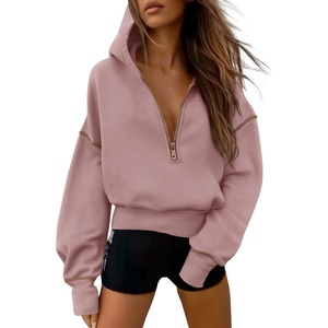 PRETTYGARDEN Women’s Fall Half Zip Cropped Hoodie Sweatshirt(Pink)