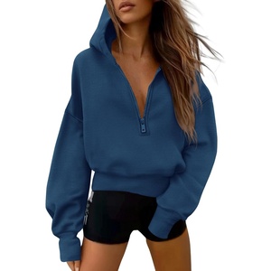 PRETTYGARDEN Women’s Fall Half Zip Cropped Hoodie Sweatshirt(Style 3-dark Blue)