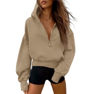 PRETTYGARDEN Women’s Fall Half Zip Cropped Hoodie Sweatshirt(Style 3-khaki)