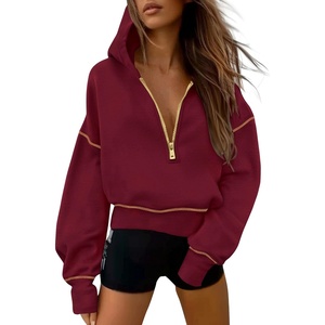 PRETTYGARDEN Women’s Fall Half Zip Cropped Hoodie Sweatshirt(Wine Red)
