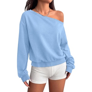 PRETTYGARDEN Womens Off The Shoulder Sweatshirt Fall Long Sleeve Tops(Light Blue)