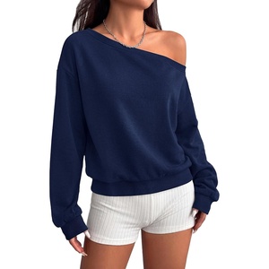 PRETTYGARDEN Womens Off The Shoulder Sweatshirt Fall Long Sleeve Tops(Navy Blue)