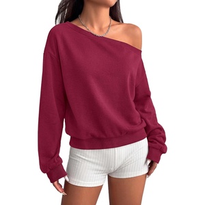 PRETTYGARDEN Womens Off The Shoulder Sweatshirt Fall Long Sleeve Tops(Wine Red)