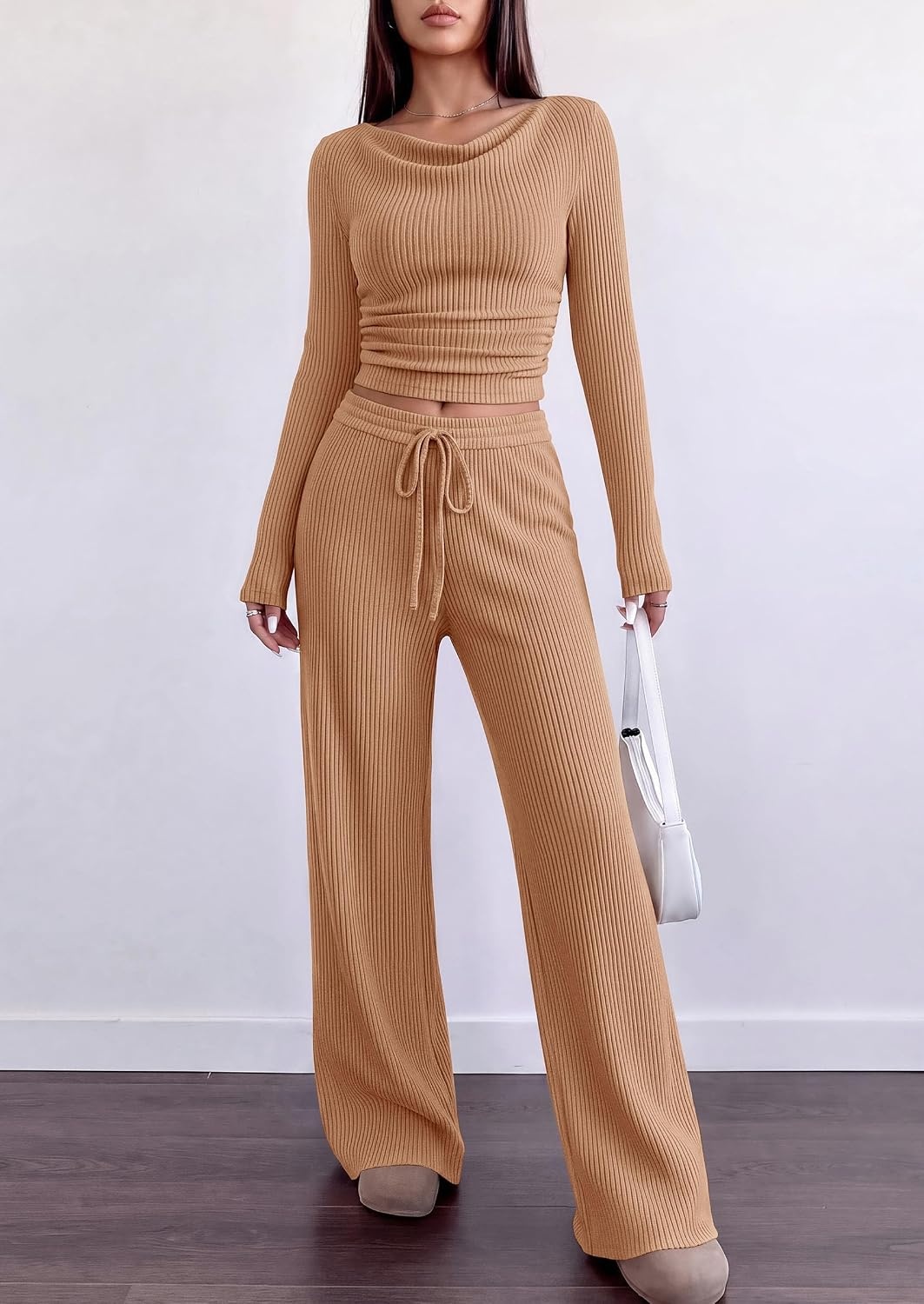 image:imagePRETTYGARDEN Matching Sets Women Clothing Fall Ribbed 2 Piece Lounge SetKhaki