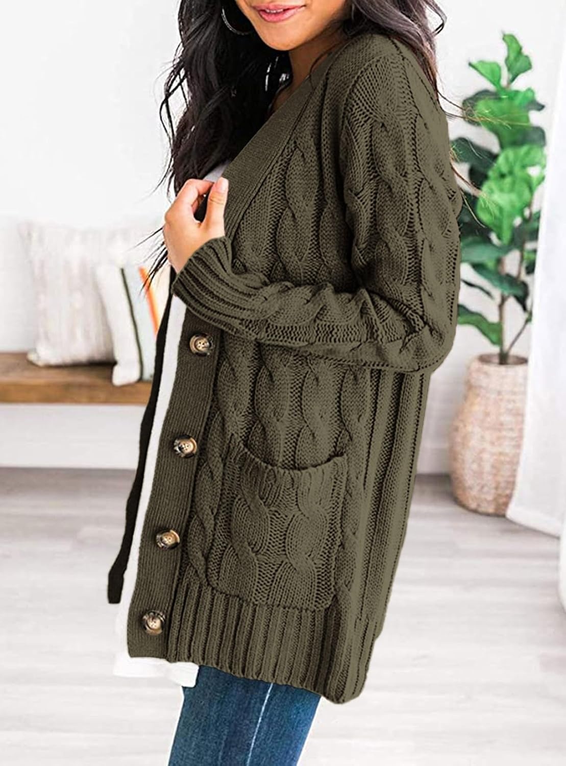 image:imagePRETTYGARDEN Women Chunky Cable Knit Cardigan Sweaters Fall Fashion ClothesArmy Green