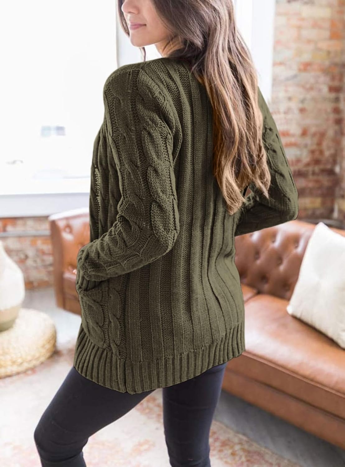 image:imagePRETTYGARDEN Women Chunky Cable Knit Cardigan Sweaters Fall Fashion ClothesArmy Green