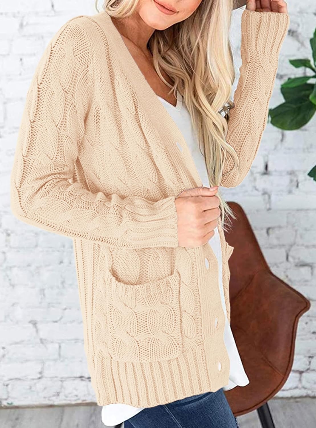 image:imagePRETTYGARDEN Women Chunky Cable Knit Cardigan Sweaters Fall Fashion ClothesBeige