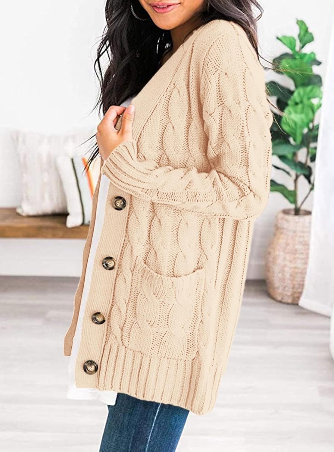 image:imagePRETTYGARDEN Women Chunky Cable Knit Cardigan Sweaters Fall Fashion ClothesBeige