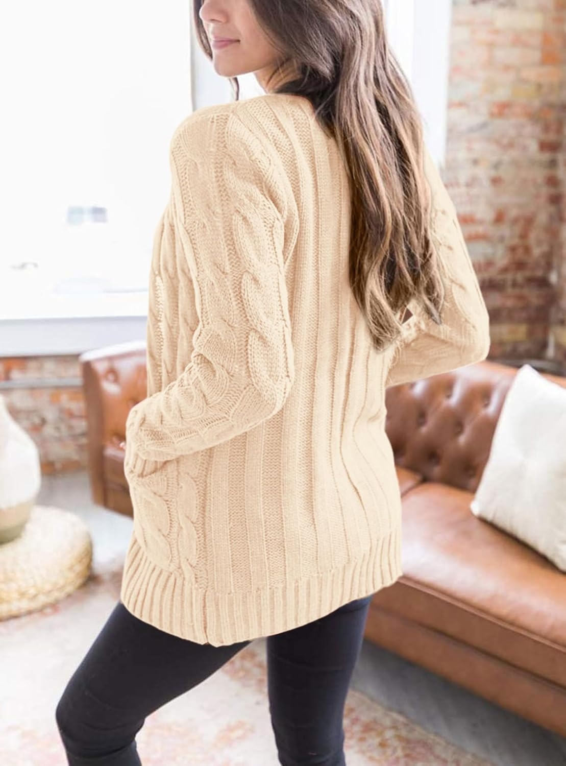 image:imagePRETTYGARDEN Women Chunky Cable Knit Cardigan Sweaters Fall Fashion ClothesBeige
