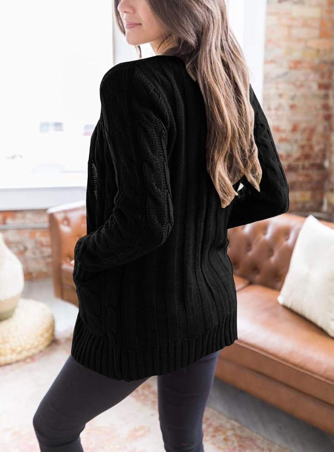 image:imagePRETTYGARDEN Women Chunky Cable Knit Cardigan Sweaters Fall Fashion ClothesBlack