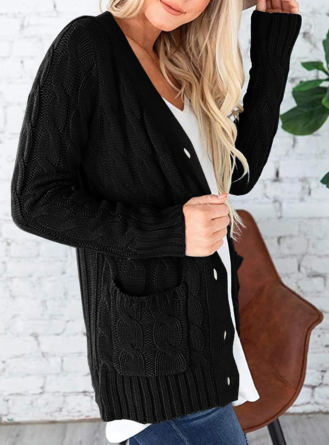 image:imagePRETTYGARDEN Women Chunky Cable Knit Cardigan Sweaters Fall Fashion ClothesBlack