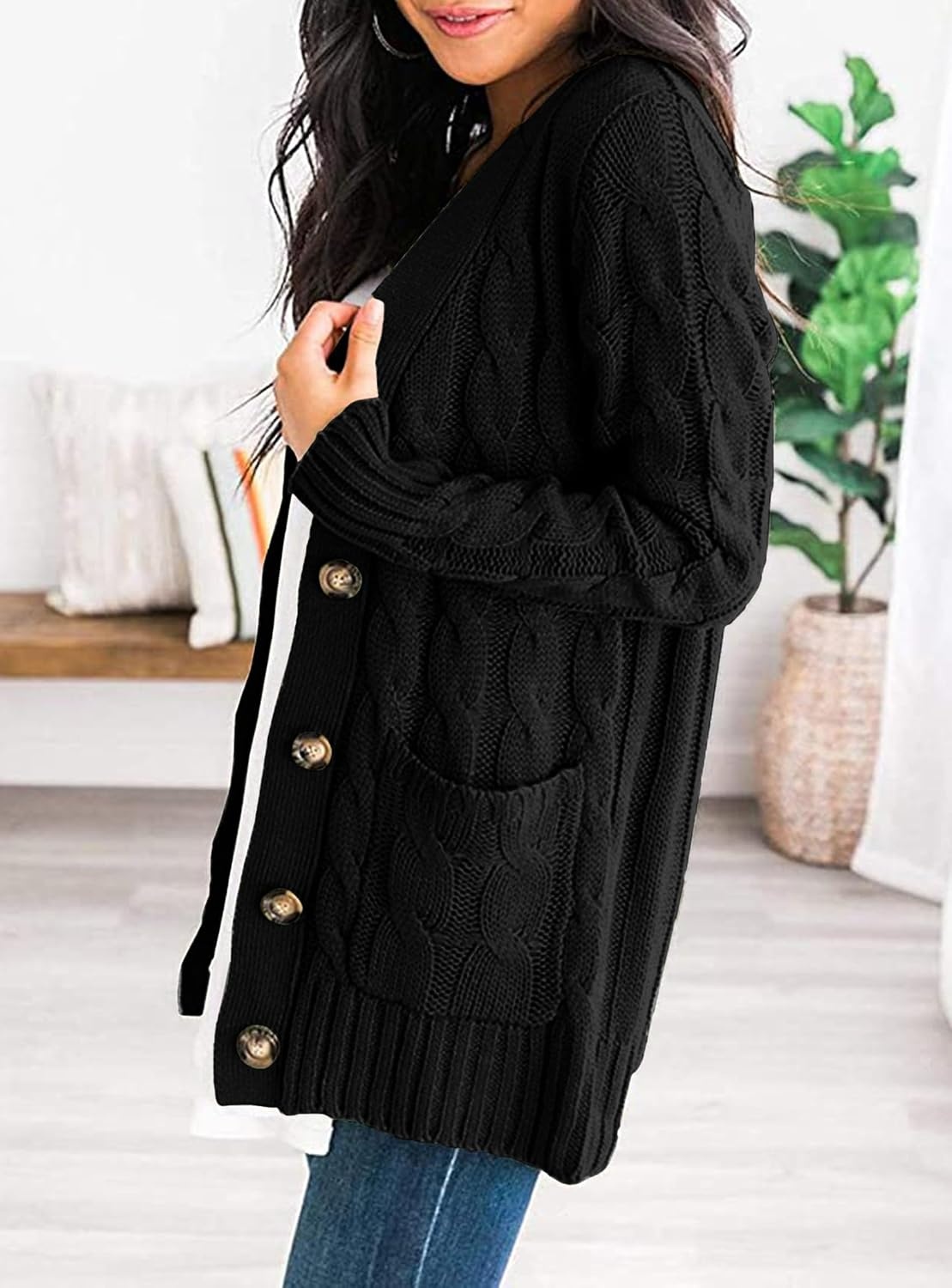 image:imagePRETTYGARDEN Women Chunky Cable Knit Cardigan Sweaters Fall Fashion ClothesBlack