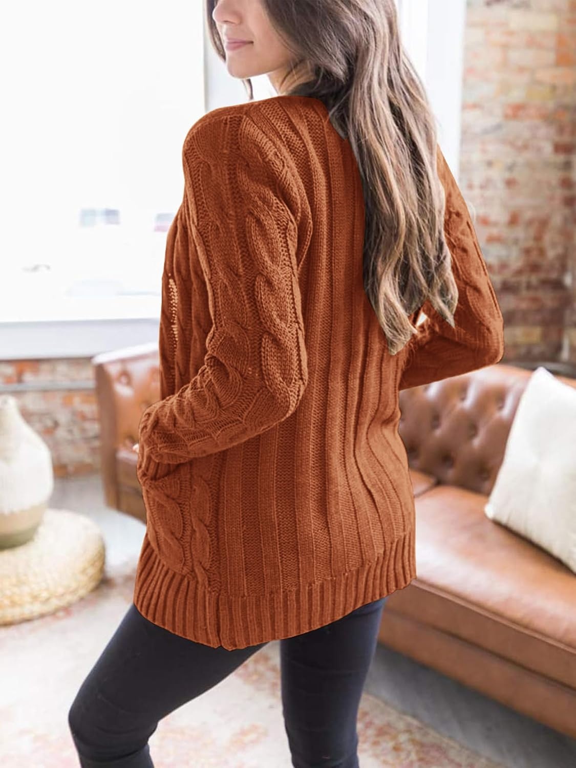 image:imagePRETTYGARDEN Women Chunky Cable Knit Cardigan Sweaters Fall Fashion ClothesBrown