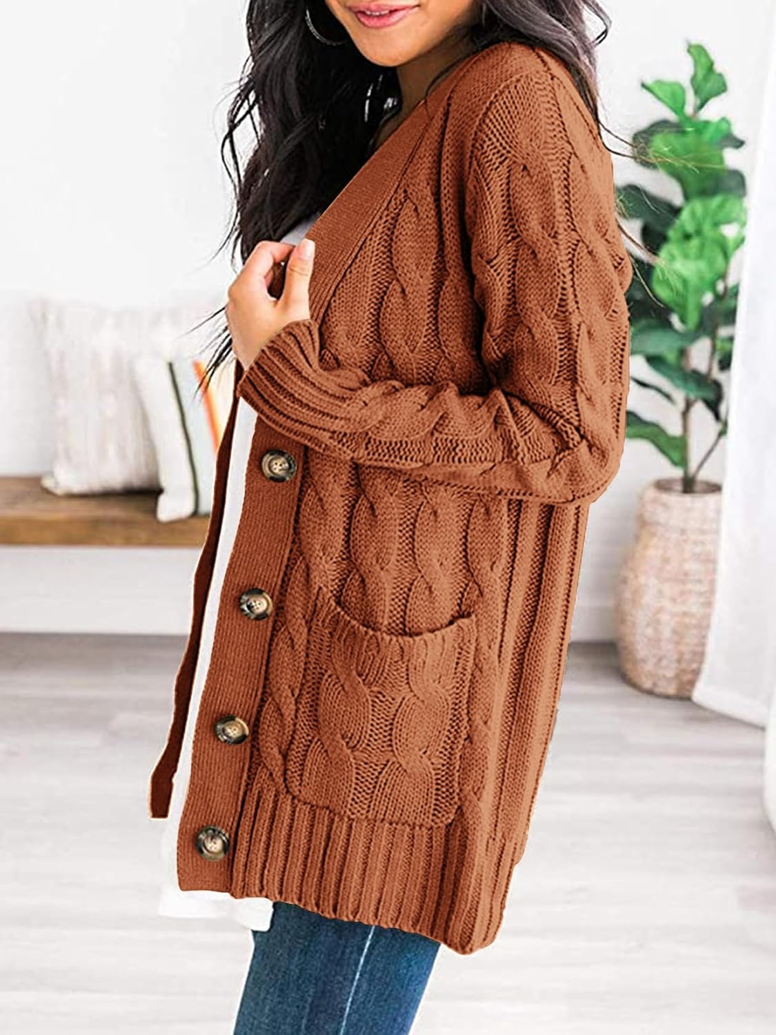 image:imagePRETTYGARDEN Women Chunky Cable Knit Cardigan Sweaters Fall Fashion ClothesBrown