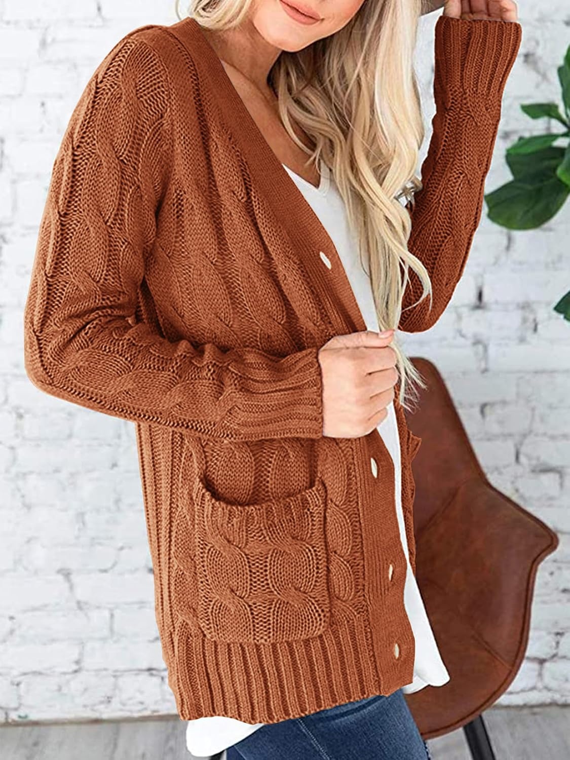 image:imagePRETTYGARDEN Women Chunky Cable Knit Cardigan Sweaters Fall Fashion ClothesBrown