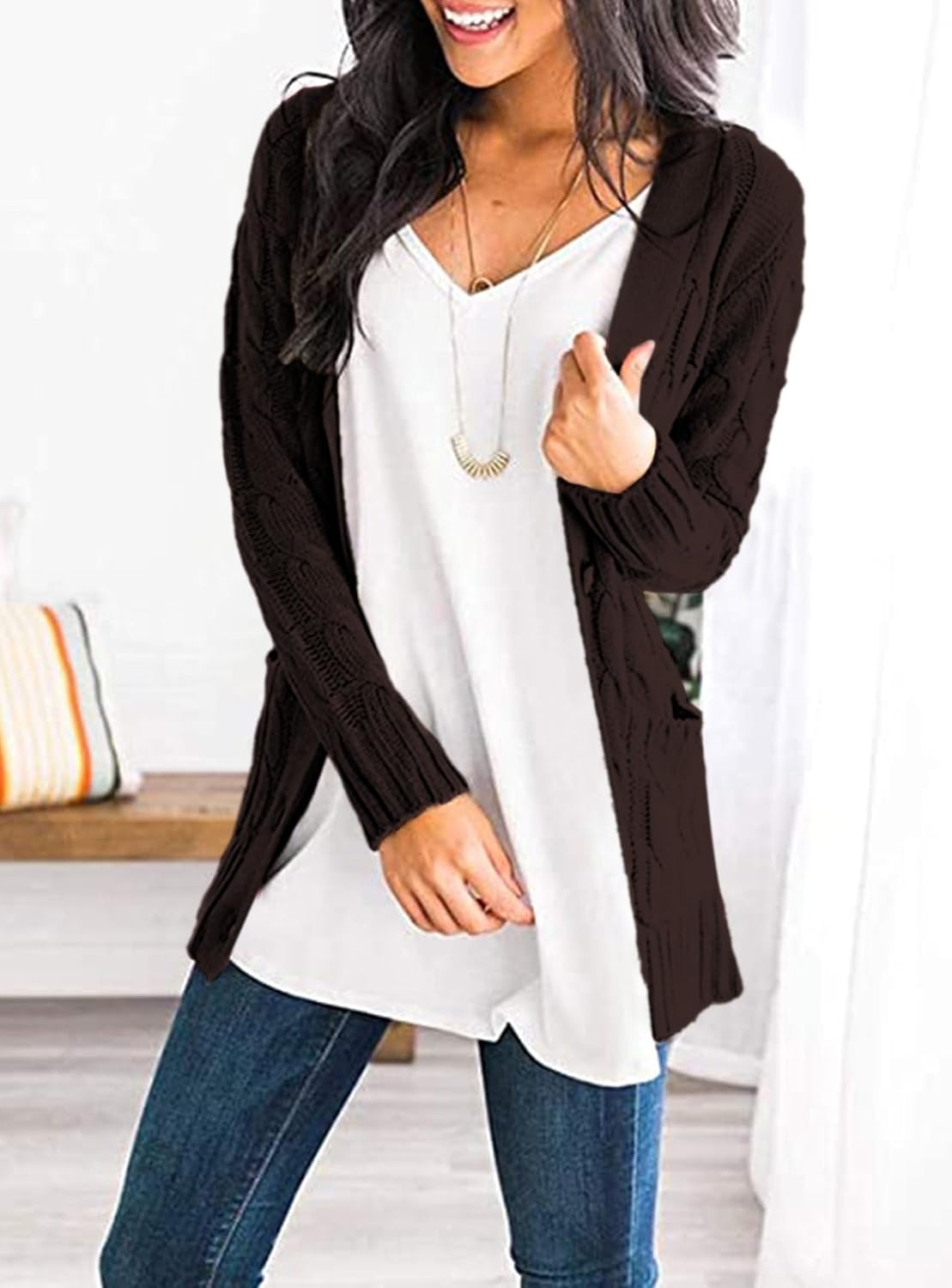 image:imagePRETTYGARDEN Women Chunky Cable Knit Cardigan Sweaters Fall Fashion ClothesCoffee