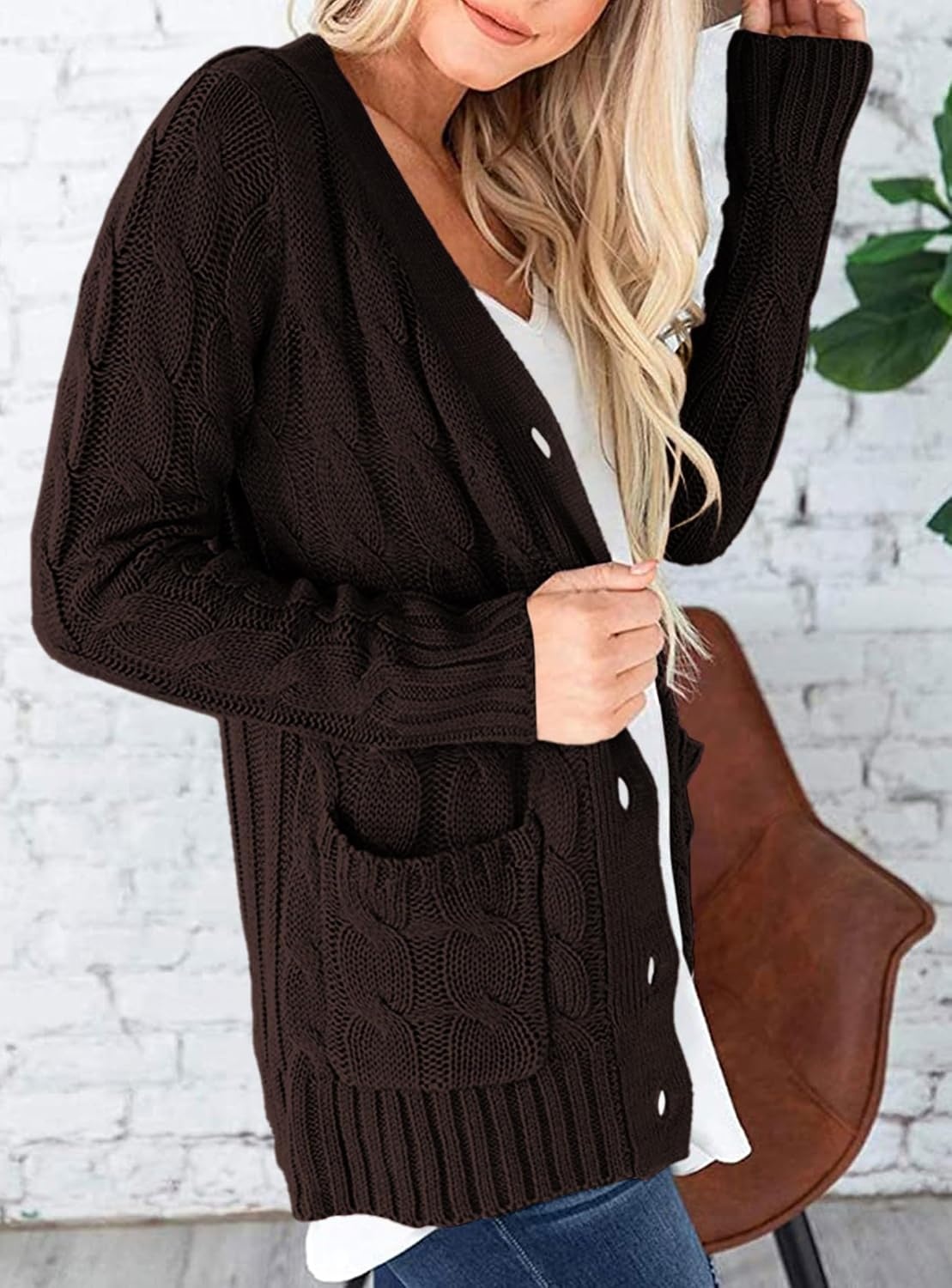 image:imagePRETTYGARDEN Women Chunky Cable Knit Cardigan Sweaters Fall Fashion ClothesCoffee