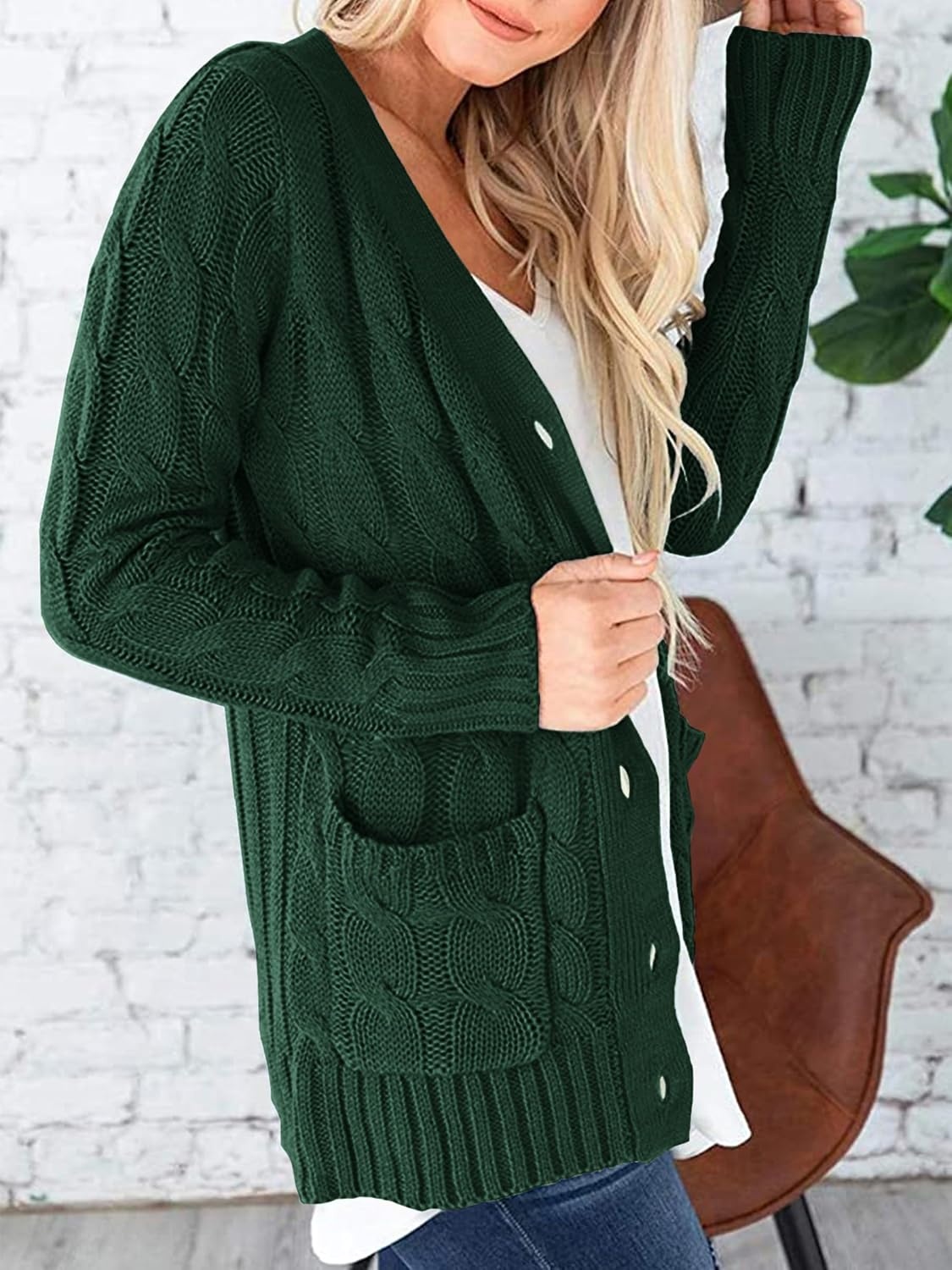 image:imagePRETTYGARDEN Women Chunky Cable Knit Cardigan Sweaters Fall Fashion ClothesDark Green