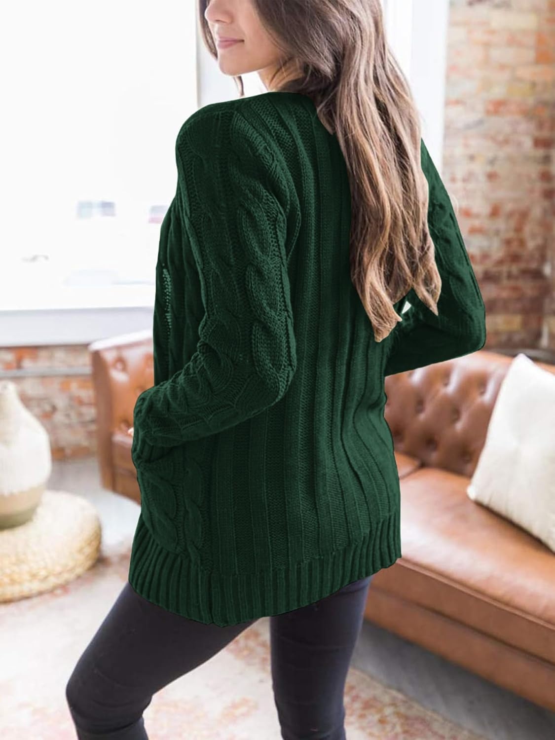image:imagePRETTYGARDEN Women Chunky Cable Knit Cardigan Sweaters Fall Fashion ClothesDark Green