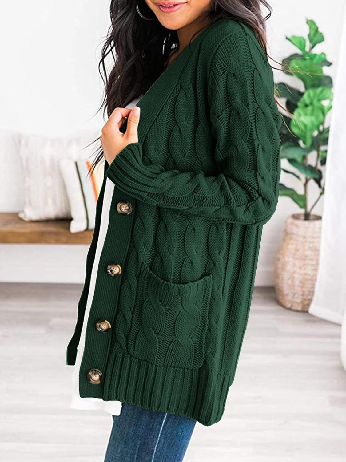 image:imagePRETTYGARDEN Women Chunky Cable Knit Cardigan Sweaters Fall Fashion ClothesDark Green