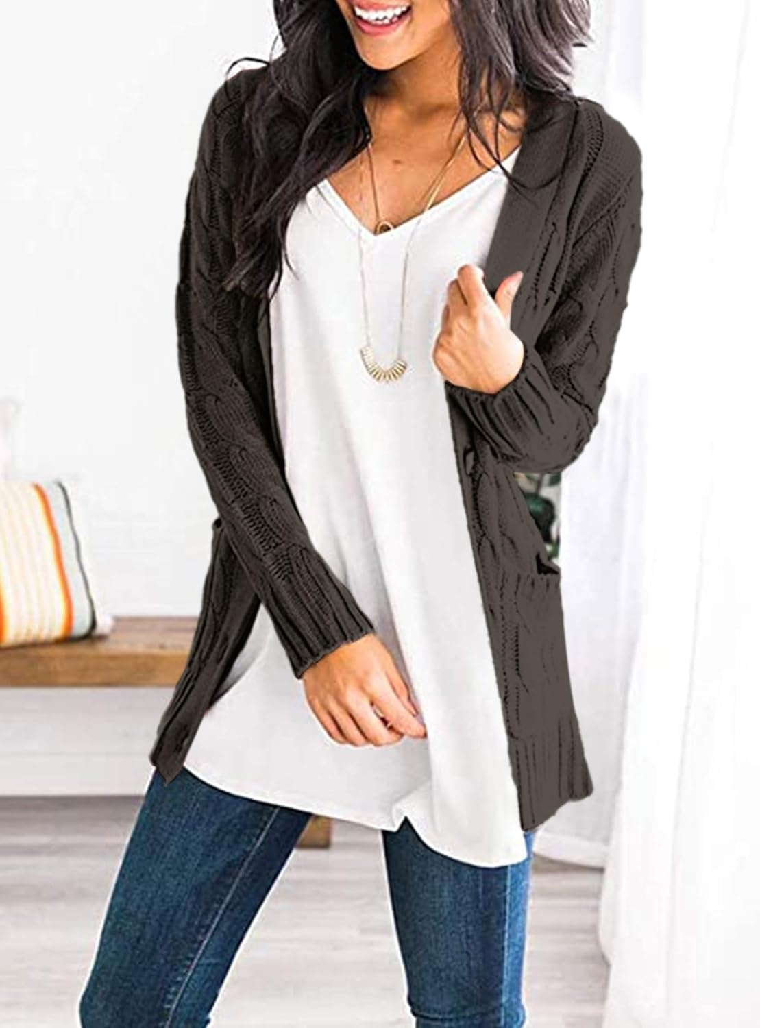 image:imagePRETTYGARDEN Women Chunky Cable Knit Cardigan Sweaters Fall Fashion ClothesDark Grey