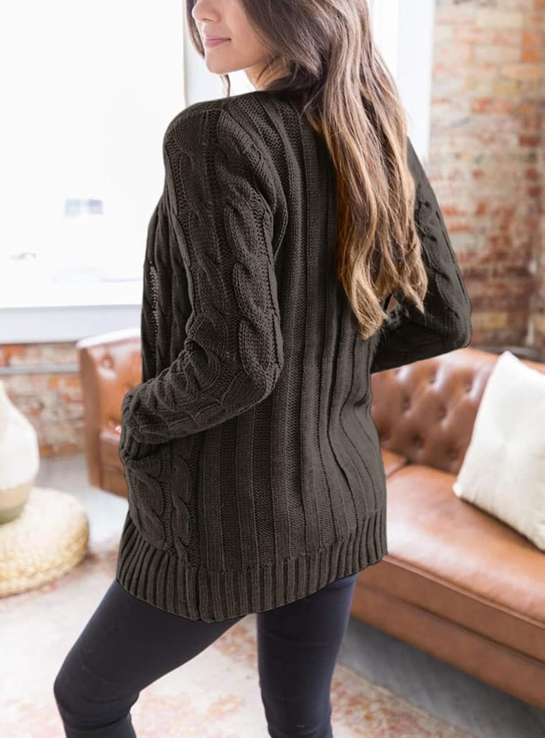 image:imagePRETTYGARDEN Women Chunky Cable Knit Cardigan Sweaters Fall Fashion ClothesDark Grey