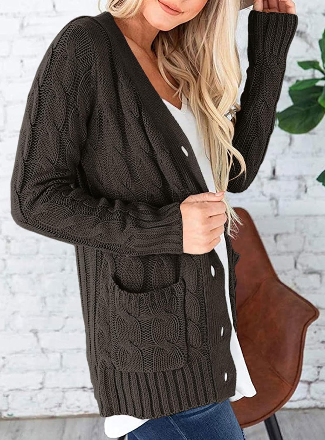 image:imagePRETTYGARDEN Women Chunky Cable Knit Cardigan Sweaters Fall Fashion ClothesDark Grey