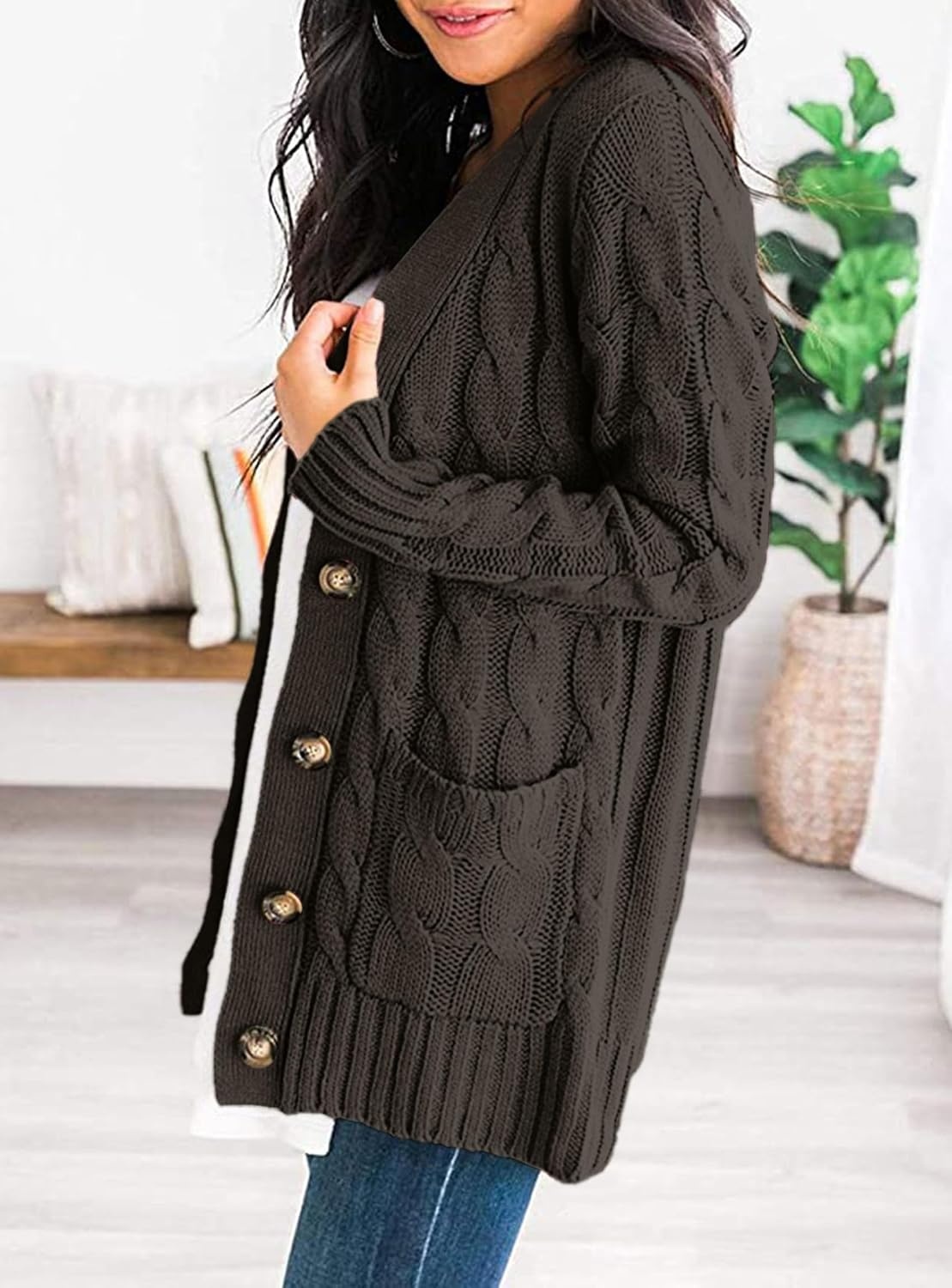 image:imagePRETTYGARDEN Women Chunky Cable Knit Cardigan Sweaters Fall Fashion ClothesDark Grey