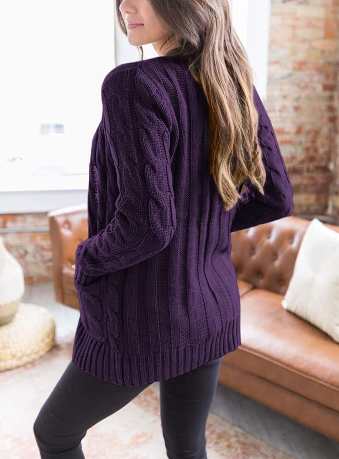 image:imagePRETTYGARDEN Women Chunky Cable Knit Cardigan Sweaters Fall Fashion ClothesDark Purple