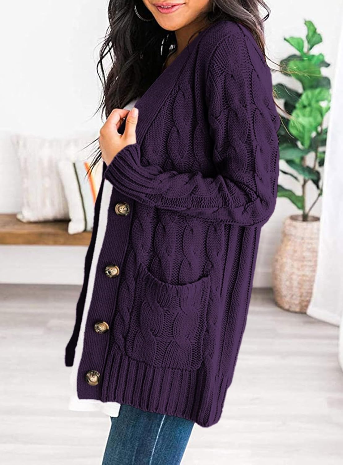 image:imagePRETTYGARDEN Women Chunky Cable Knit Cardigan Sweaters Fall Fashion ClothesDark Purple