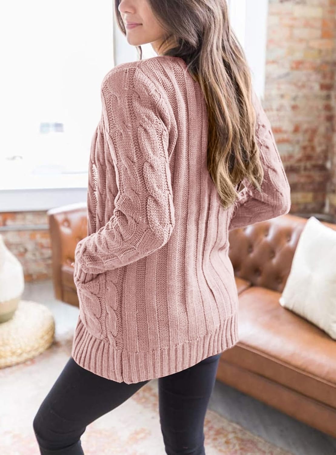 image:imagePRETTYGARDEN Women Chunky Cable Knit Cardigan Sweaters Fall Fashion ClothesDusty Pink