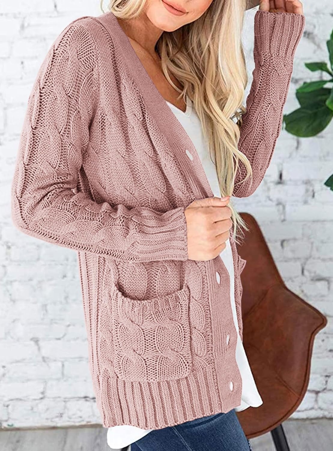 image:imagePRETTYGARDEN Women Chunky Cable Knit Cardigan Sweaters Fall Fashion ClothesDusty Pink
