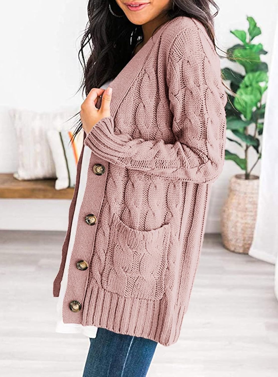 image:imagePRETTYGARDEN Women Chunky Cable Knit Cardigan Sweaters Fall Fashion ClothesDusty Pink