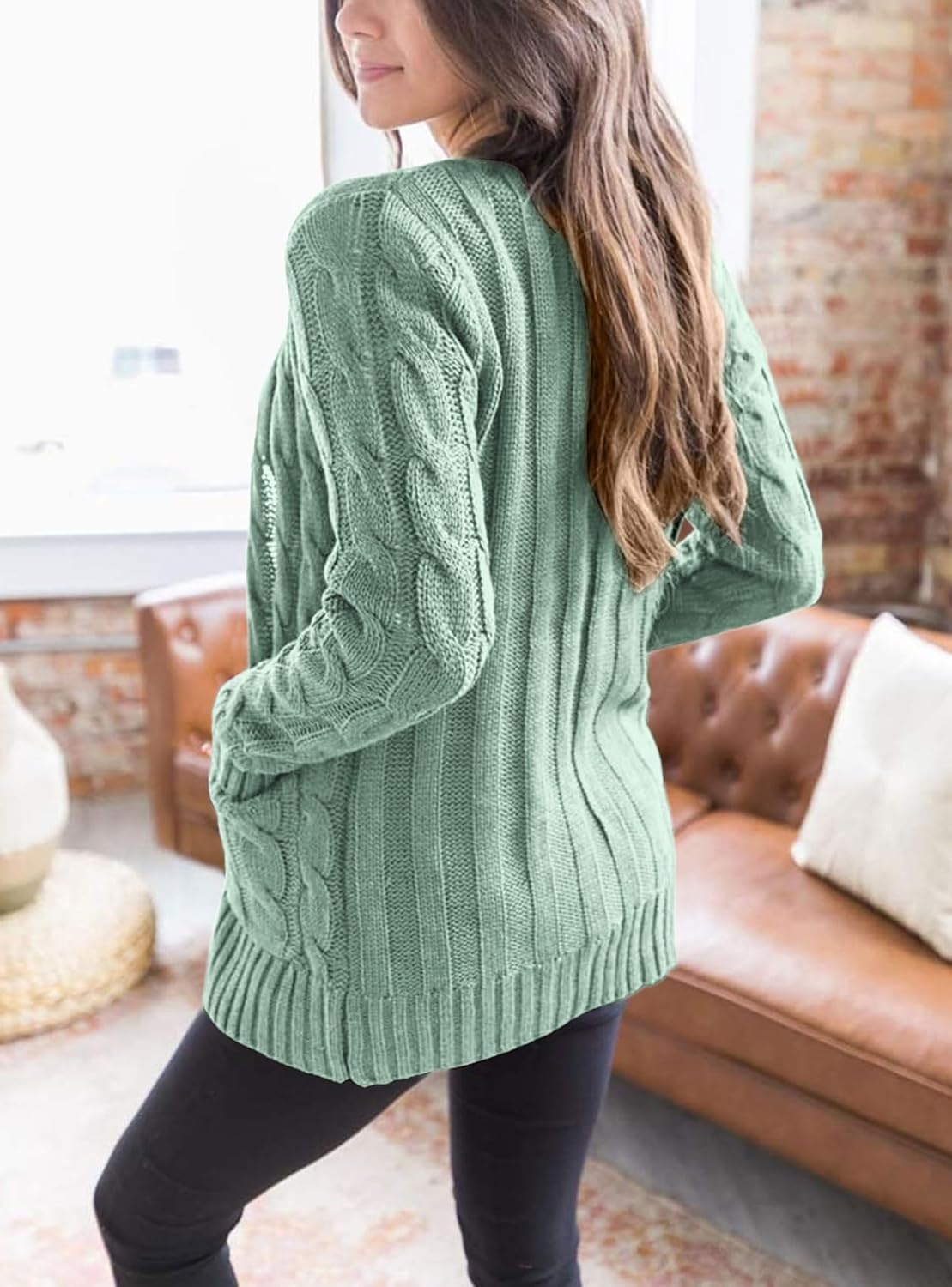 image:imagePRETTYGARDEN Women Chunky Cable Knit Cardigan Sweaters Fall Fashion ClothesGreen