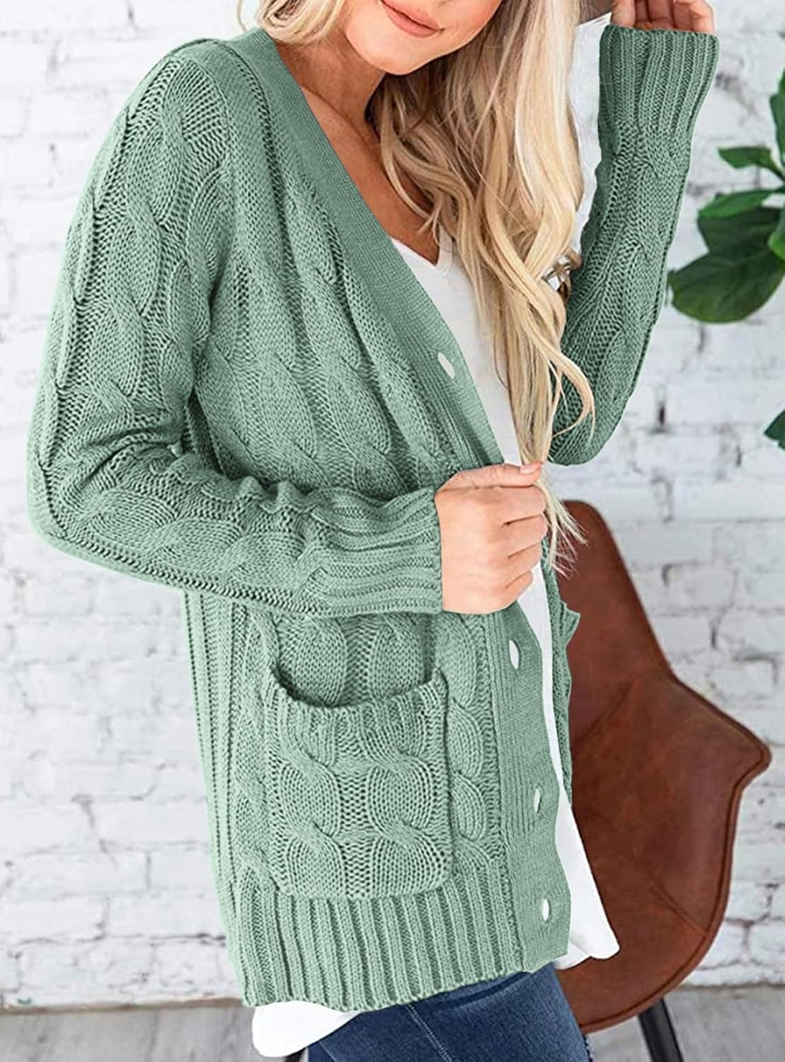 image:imagePRETTYGARDEN Women Chunky Cable Knit Cardigan Sweaters Fall Fashion ClothesGreen