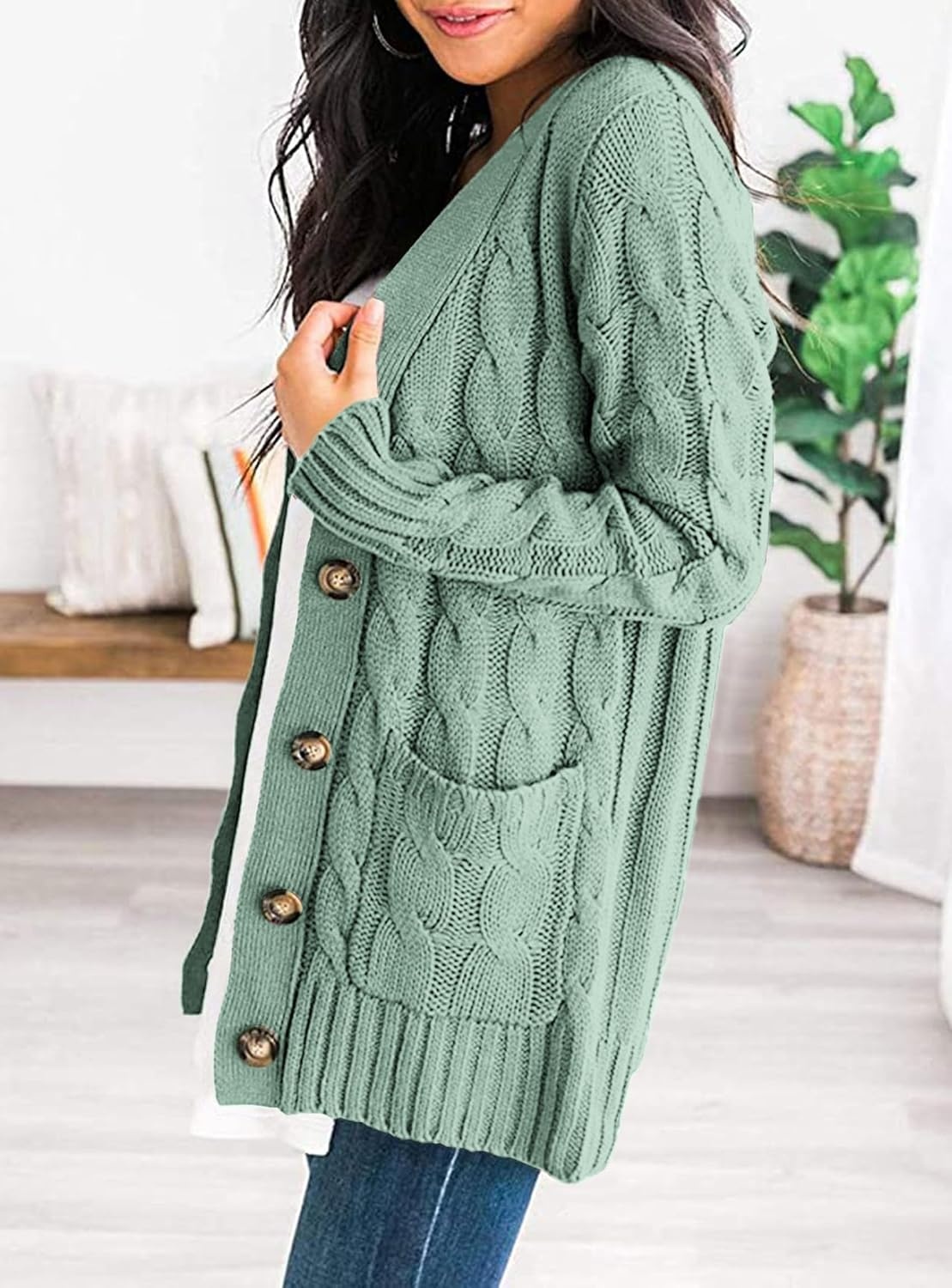 image:imagePRETTYGARDEN Women Chunky Cable Knit Cardigan Sweaters Fall Fashion ClothesGreen